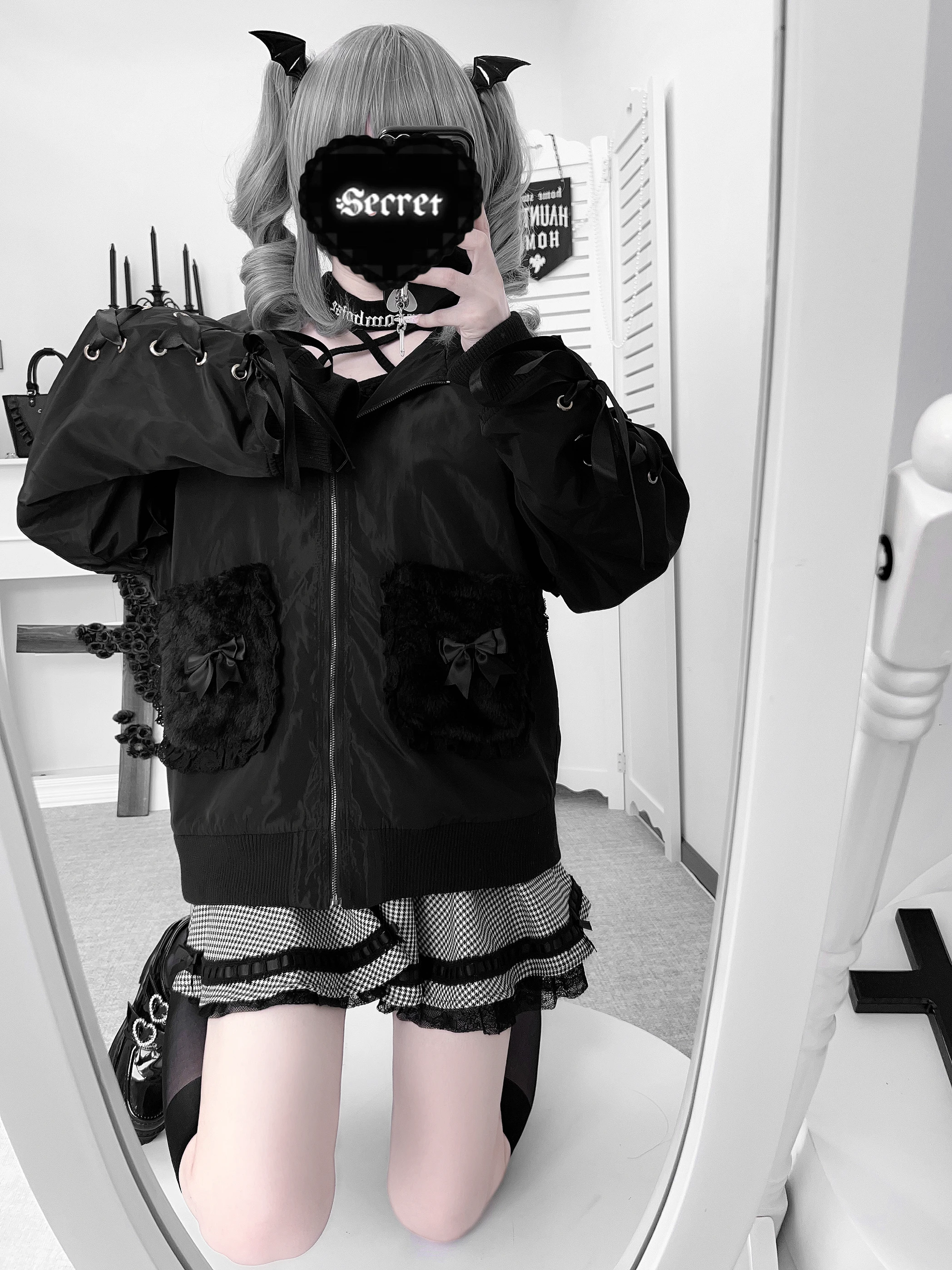 Damska bluza z kapturem w stylu japońskim, z uszami królika, chroniąca przed słońcem, sznurowana, z długim rękawem, koronkową kokardą, kieszeniami i zamkiem błyskawicznym, produkcja masowa.