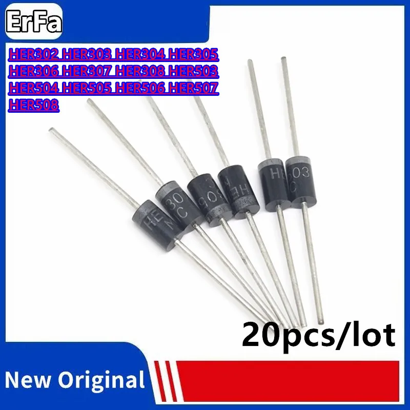 20pcs Diode HER302 HER303 HER304 HER305 HER306 HER307 HER308 HER503 HER504 HER505 HER506 HER507 HER508 super fast recovery diode