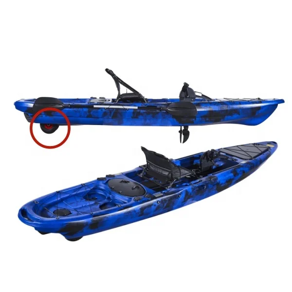 13ft 3.9m Foot Pedal Kayak Boat For Sale HDPE Hull Material Single Fishing Boat With 2 Wheels Foot Pedal Kayak For Sale