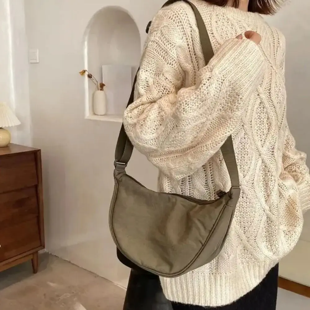 

Нейлоновая сумка-бродяга большой емкости, простой дизайн, сумка через плечо в винтажном стиле, однотонная сумка через плечо с хлопковым наполнением, женская сумка