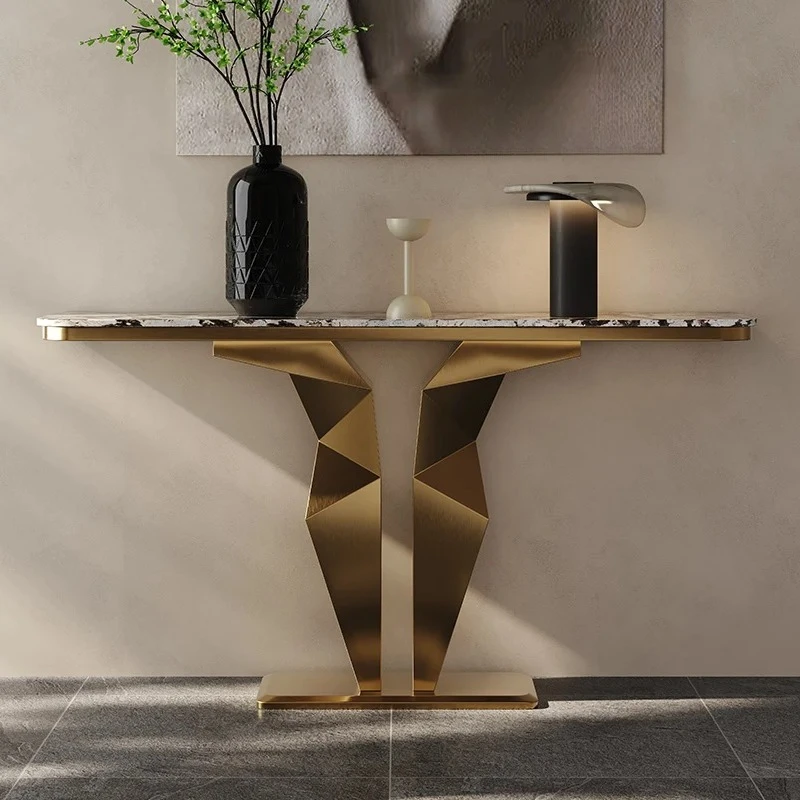 

Marble entrance table, living room stainless steel against the wall, modern simple light luxury high-end entrance table