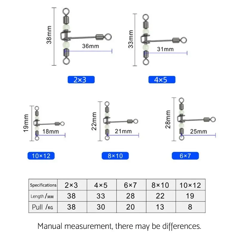 Luminous Fishing Swivels 10pcs 3 Way T-Shape Rolling Swivel With Space Beans Peaca Cross-Line Snaps Connector Fishing Tackles