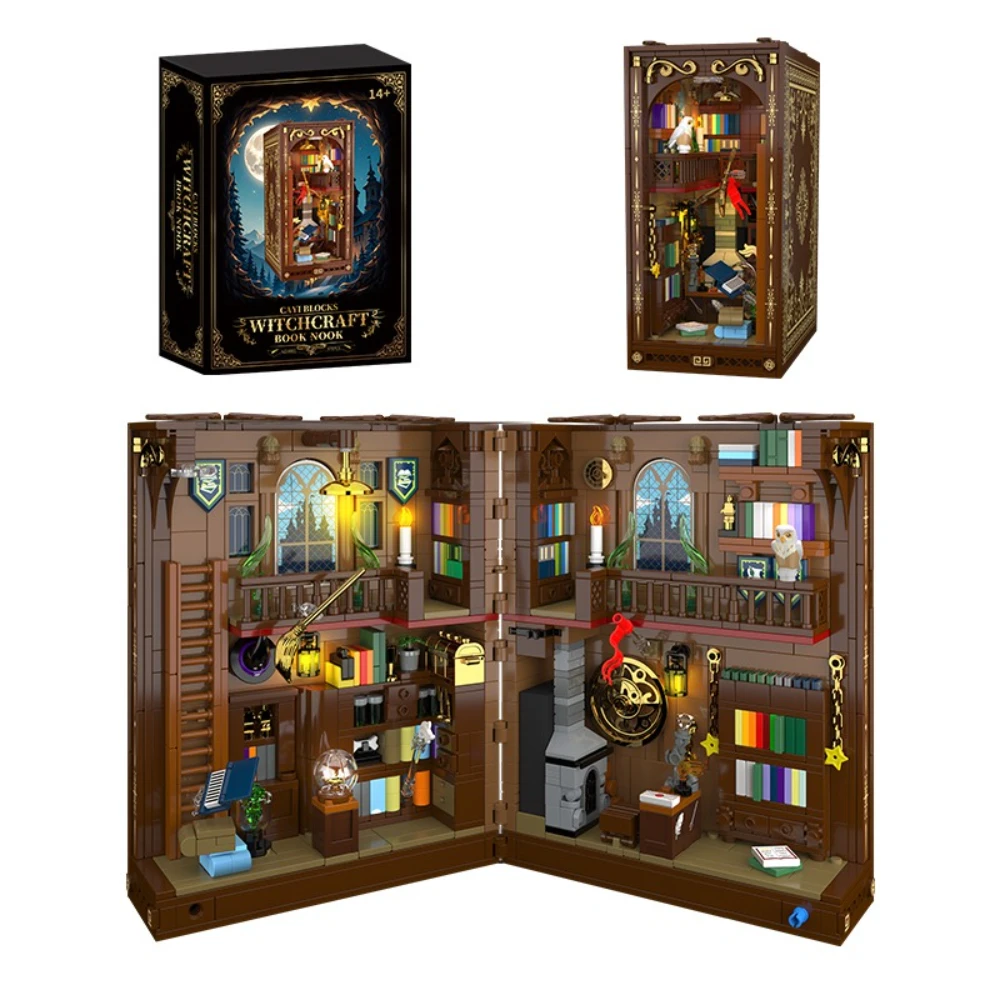 MOC ماجيك مكتبة كتاب حامل اللبنات مجموعة مكتبة صالة قابلة للتوسيع مع لعبة خفيفة للأطفال هدايا عيد الميلاد والعطلات