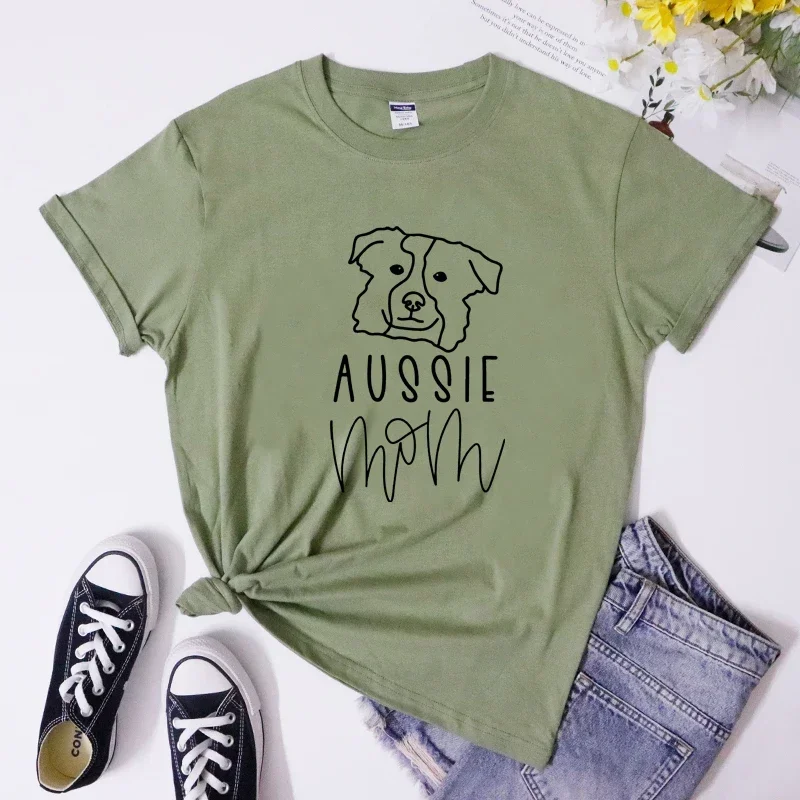 Aussie Mom T-Shirt Cute Australian Shepherd Graphic Tee Shirt Funny Dog Mama Gift Tshirt Camiseta