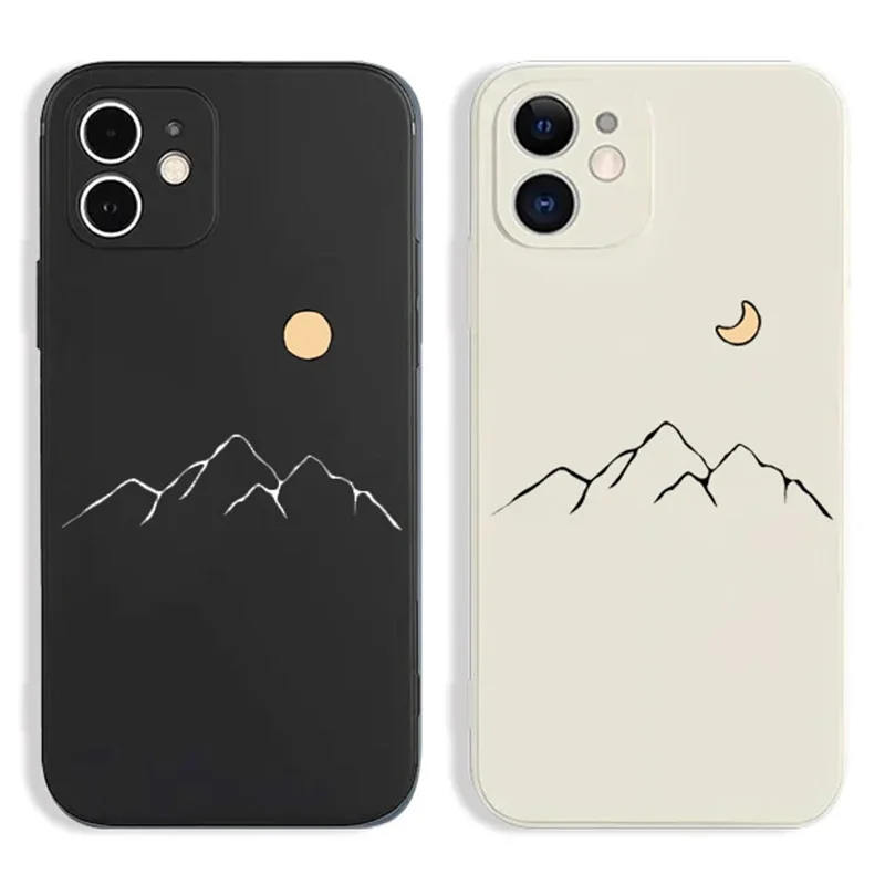 Matte Sonne-Mond Paar Handyhülle für iPhone 17 16 14 15 12 11 13 Pro Max Mini 7 Plus SE Air Liebhaber Cover Schutzhülle Fundas