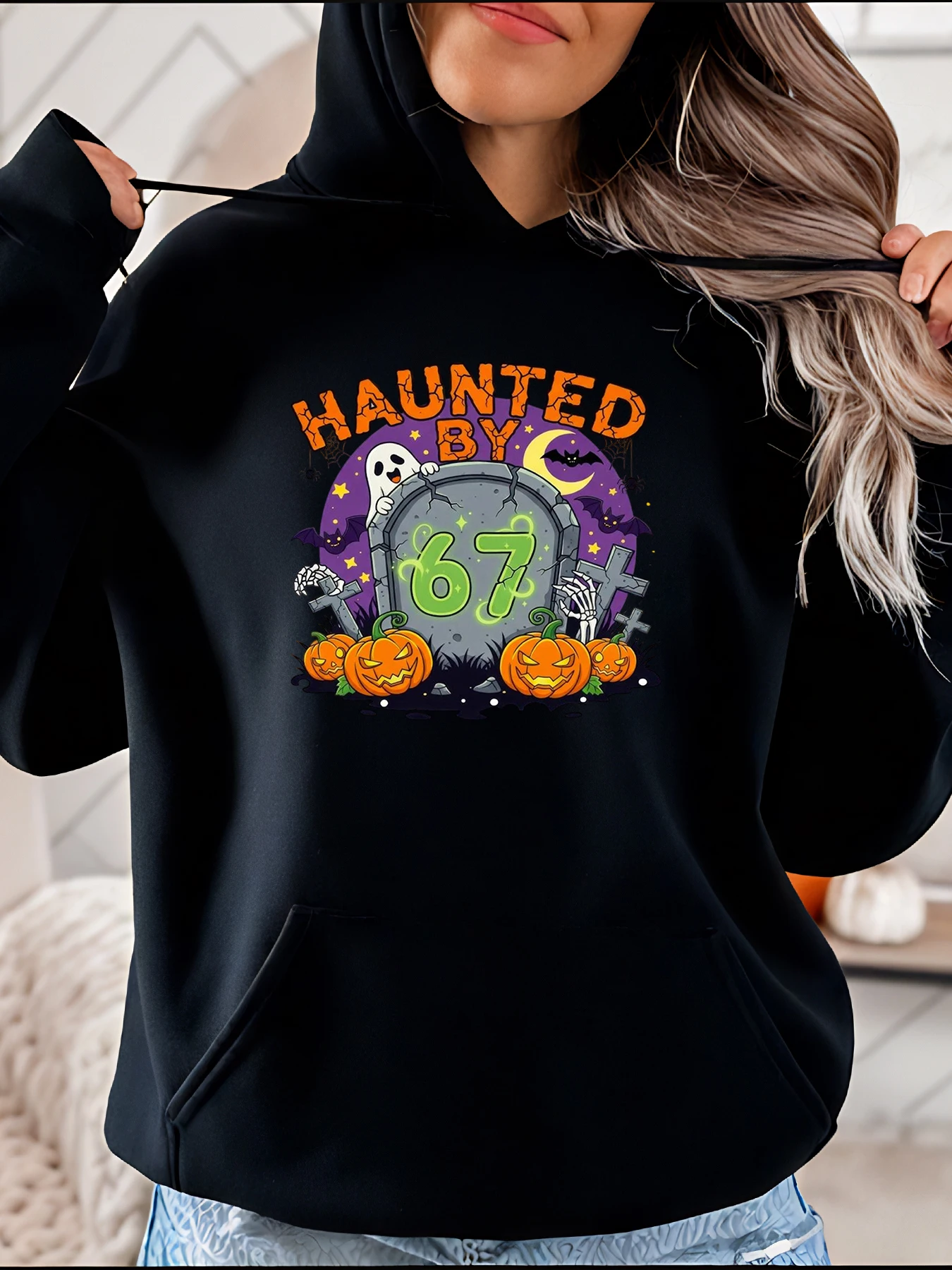 

Толстовка с капюшоном на Хэллоуин с привидениями 67, женская повседневная толстовка с принтом тыквы и кладовища, костюм на Хэллоуин, праздничная одежда