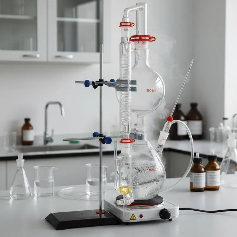 Aparato de Extracción de Aceites Esenciales de 2000 ml para Laboratorio de Química, Experimentos Educativos, Investigación Botánica, Vidrio Borosilicato 3.3, Placa Calefactora de 1000 W, Junta 24/40, Kit de 28 Piezas