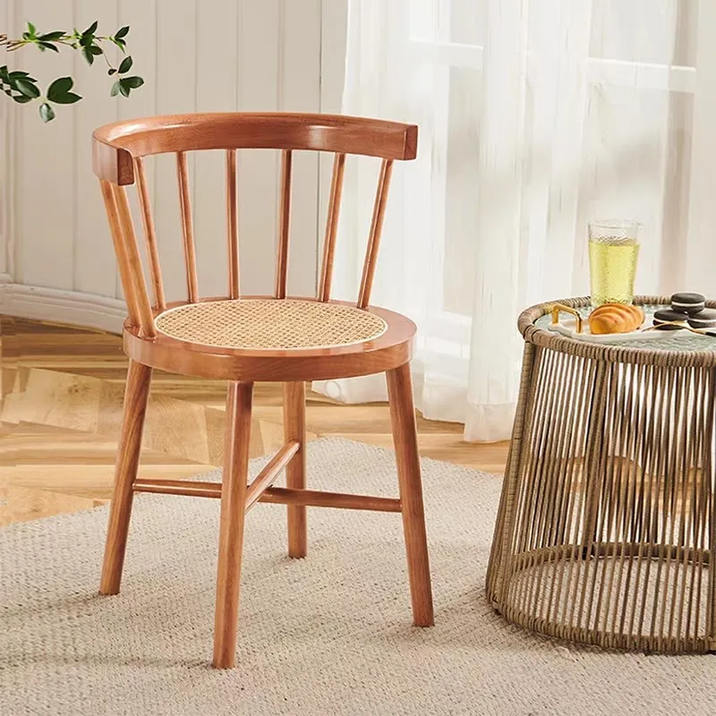 DSA log wind chair restaurant casual dining chair solid wood rattan milk tea shop office study princess chair