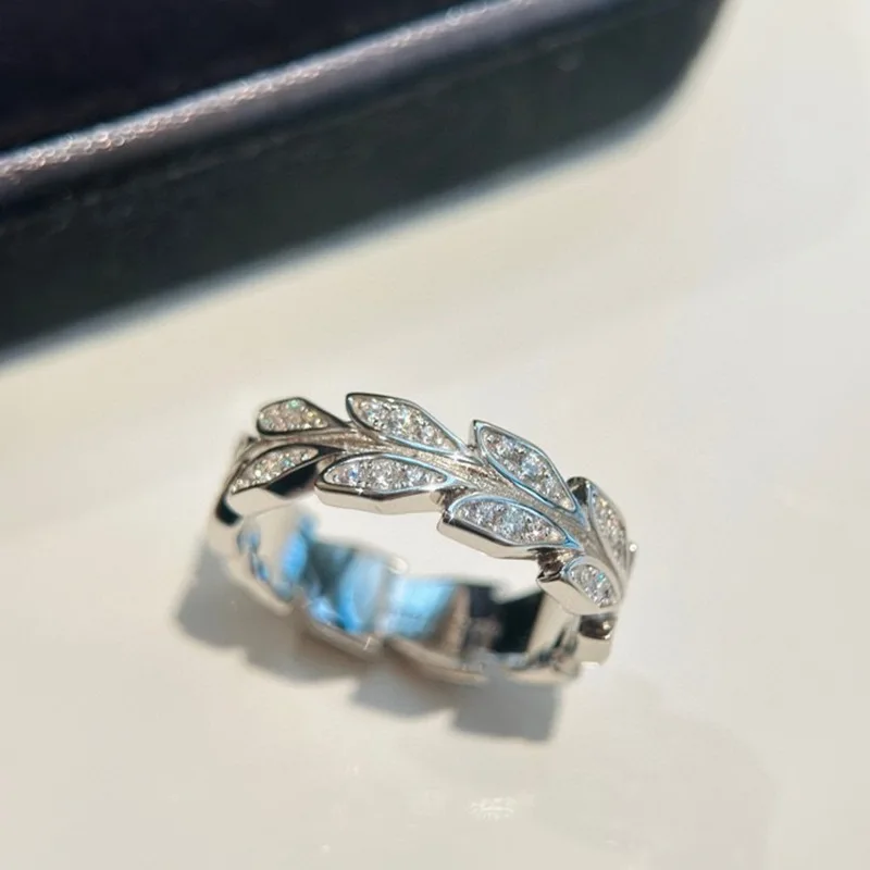 

S925Silver Vine Leaves Bright Full Diamond Ring Female Ring Exquisite High Sense All-Match Light Luxury Ring