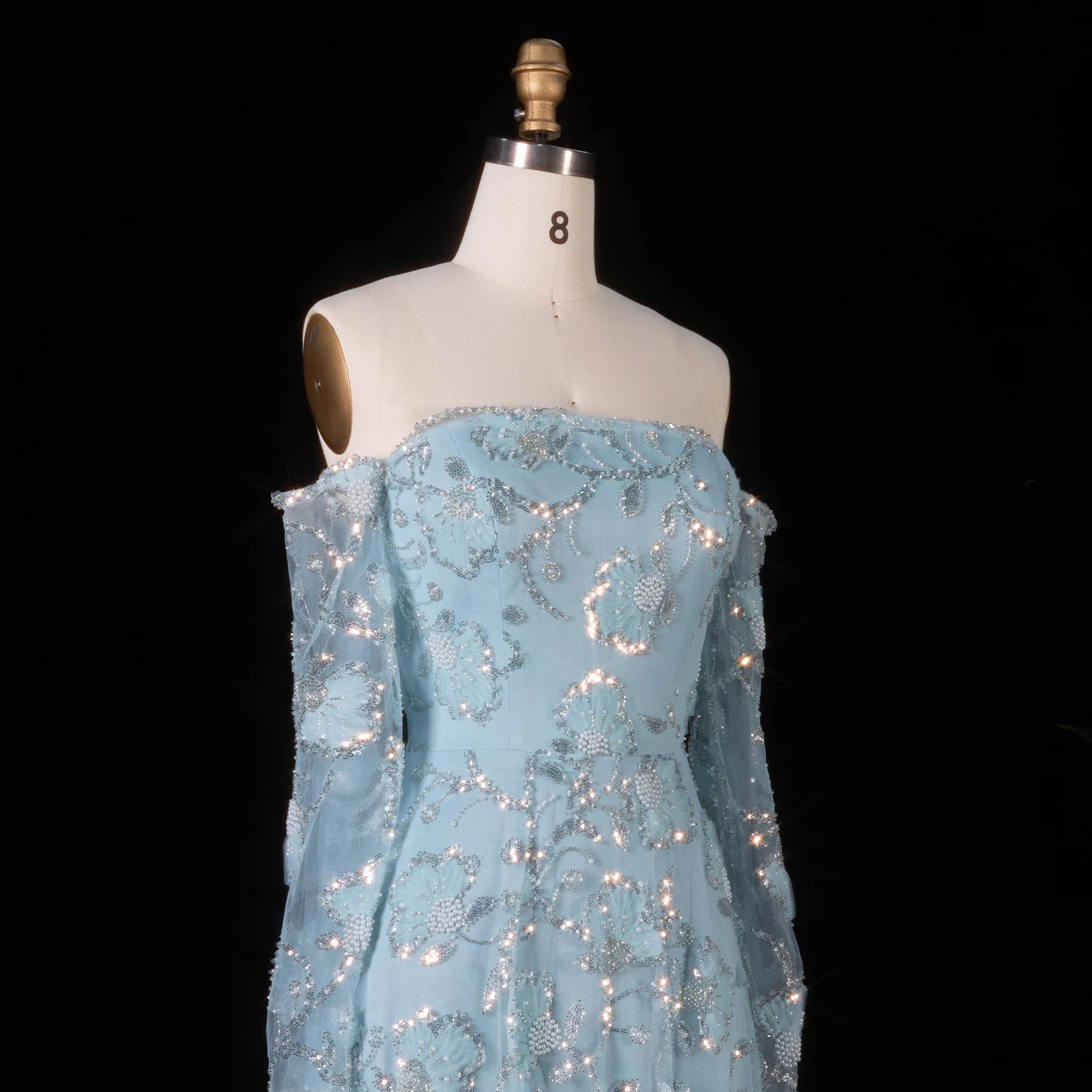 Sharon Said Rosa Elegantes Schulterfreies Abendkleid mit Langen Ärmeln für Damen, Hochzeit, Perlenbesetztes Formelles Ballkleid, SS638 Maßanfertigung – Detail 13