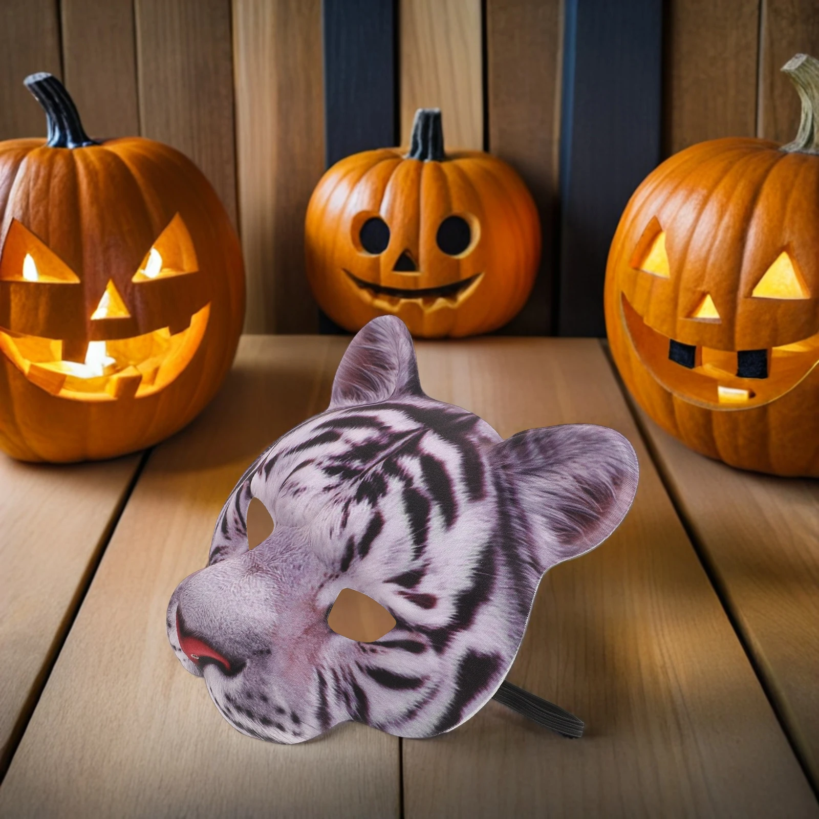 

2pcs Animal Face Mask Half Lightweight for Halloween Carnival Party Men Women Realistic Tiger Mask Versatile Costume Cosplay