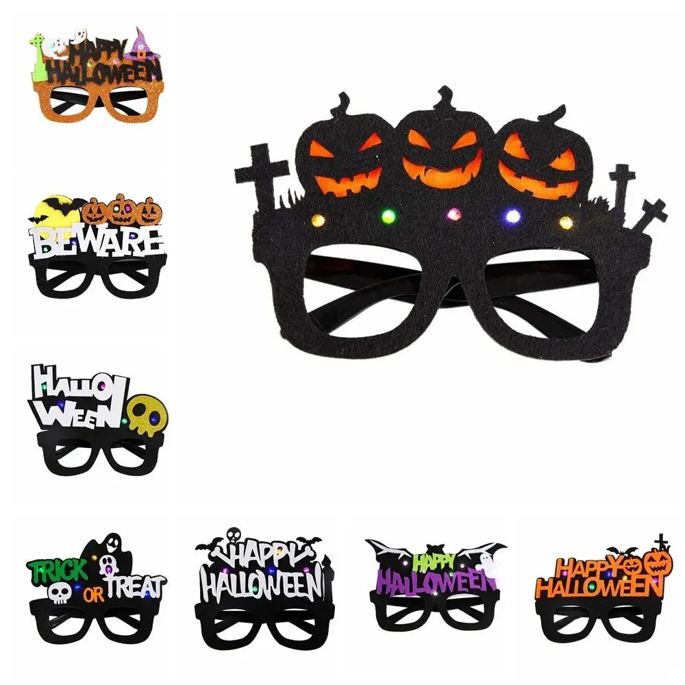 Lunettes citrouille en feutre brillant, piles bouton en plastique, lunettes lumineuses d'halloween, crâne LED, monture de lunettes d'halloween pour enfants