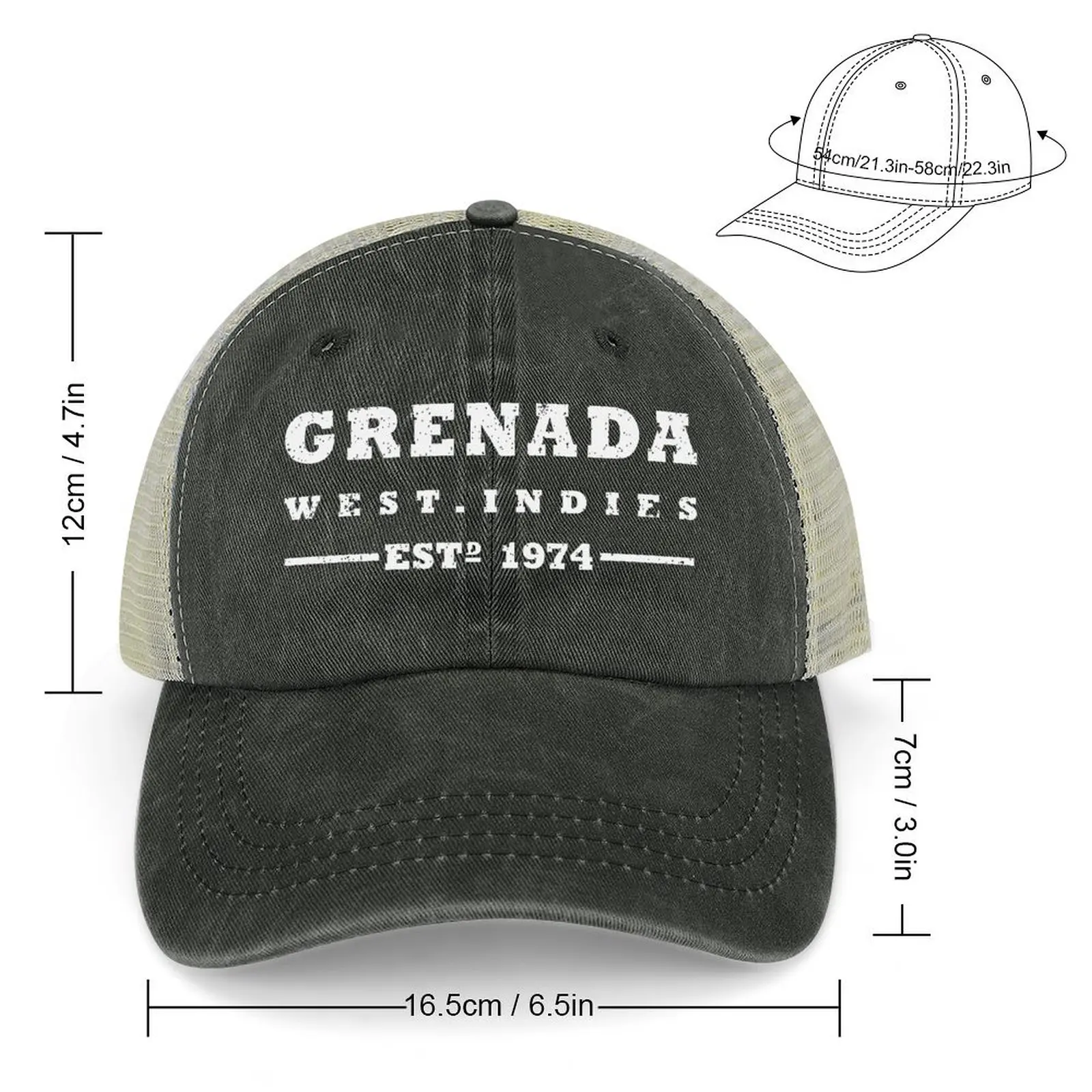 Grenada - West Indies Estd 1974 Cowboy Hat Fashion Beach Thermal Visor Golf Wear Wild Ball Hat Women's Men's