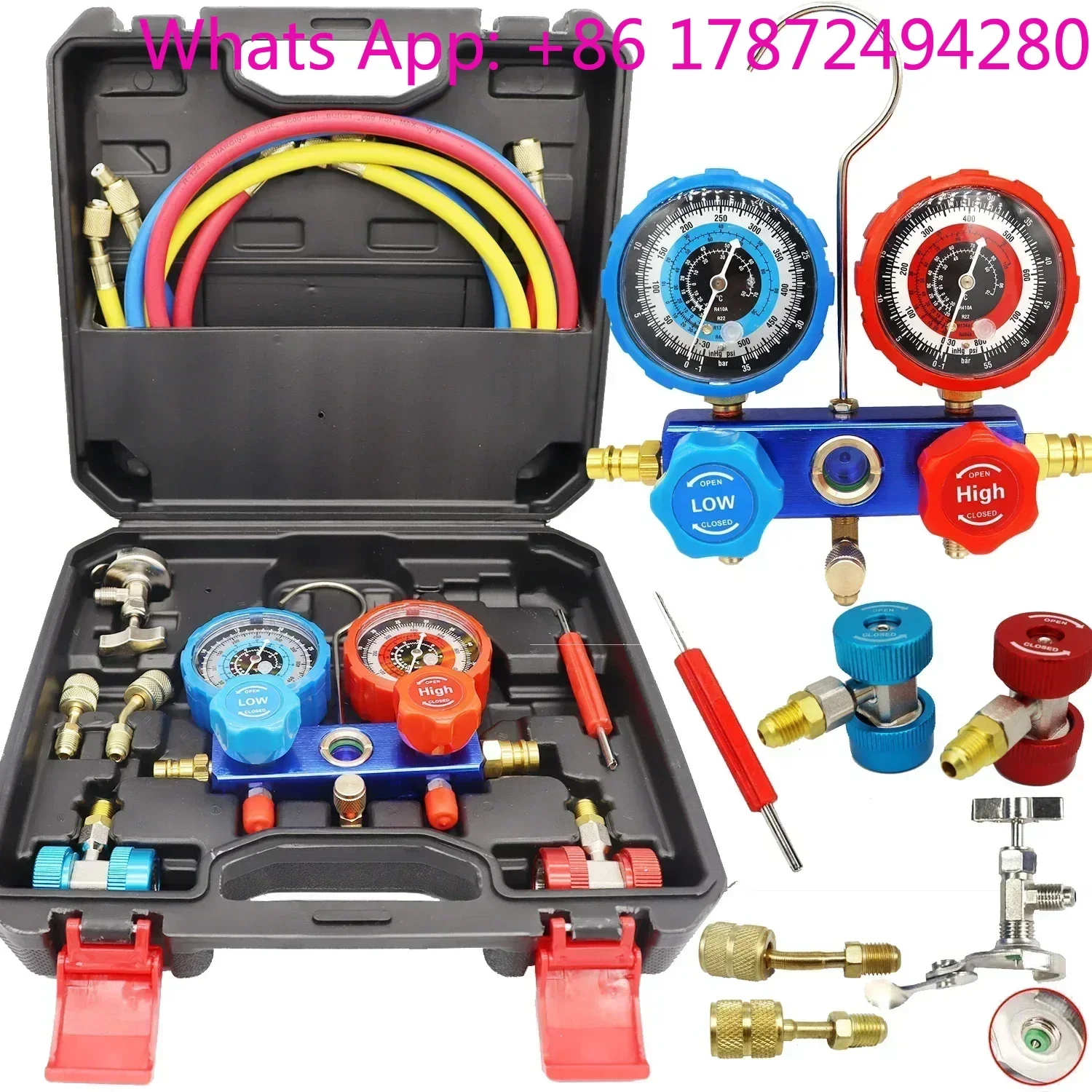 R-404A Refrigerant Gauge Set with Storage Box NEW Car Air Conditioning Pressure Manifold Gauge Hose Kit - R22, R-410A, R-134a
