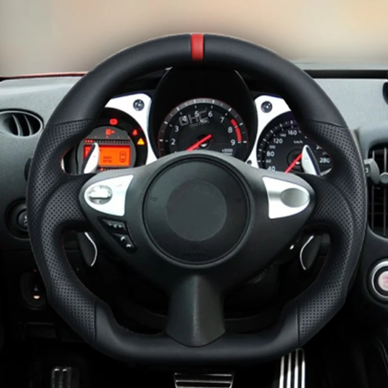 Premium Full Leather Steering Wheel Direct Fit Replacement for Nissan 370Z Z34 Fairlady Z 2009-2020 OE Style Interior Parts