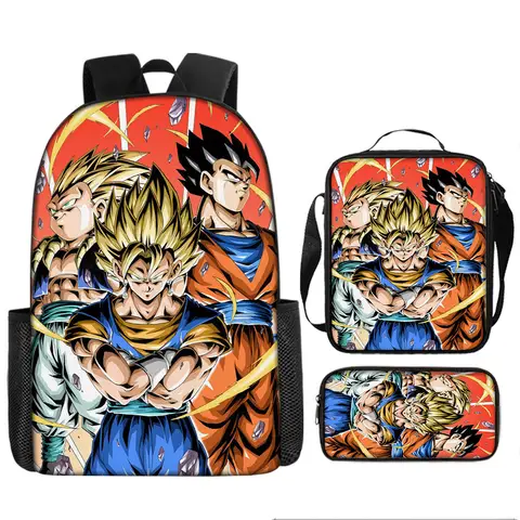 Anime Dragon Ball Super Saiyan Print Backpack Crossbody Bag Pencil Case 3 Piece Set for Kids boy Can fit a 14 inch Notebook iPad
