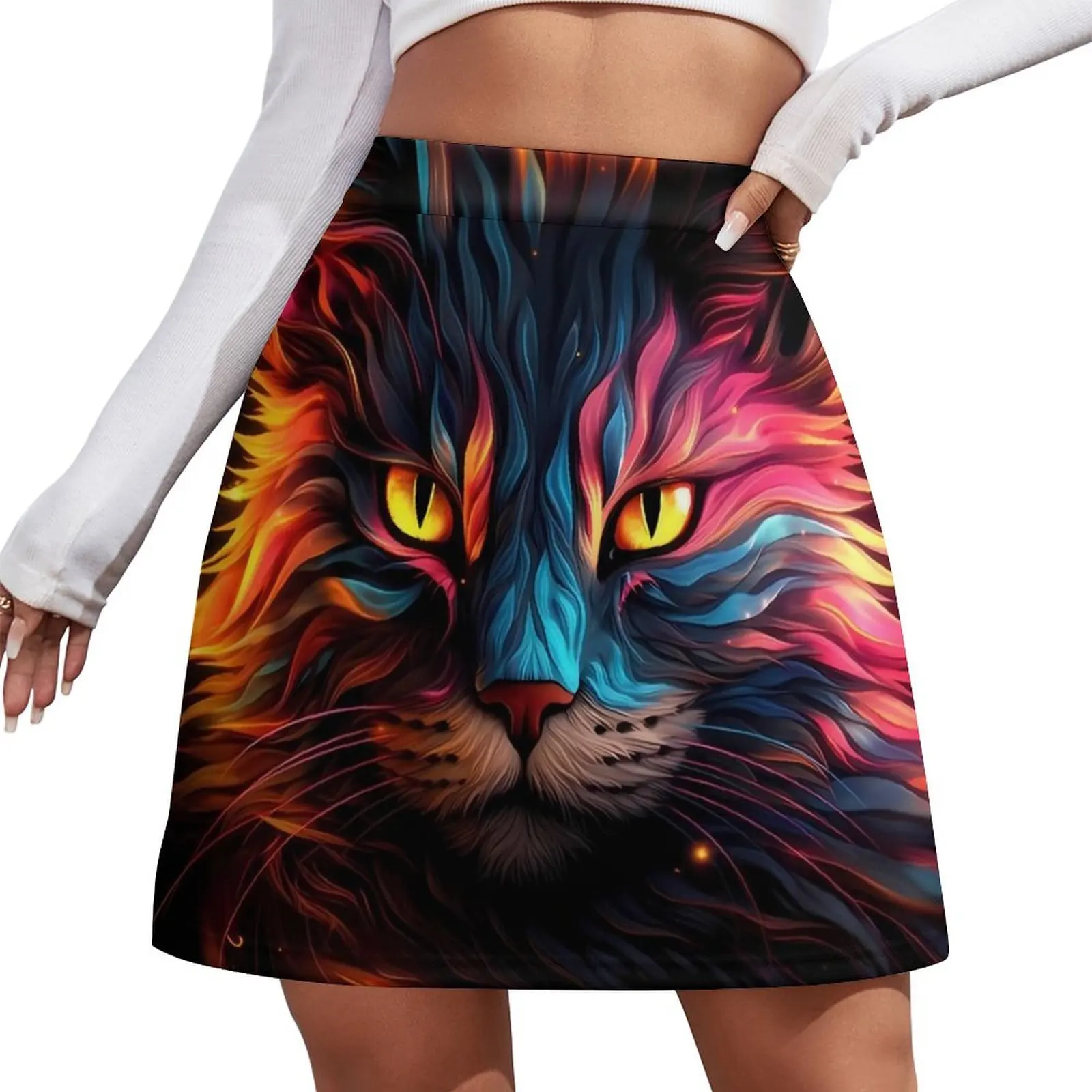 Colorful Magic Cat Skirt Abstract Art Cute Mini Skirts Summer High Waist Printed Streetwear Casual Skirt Big Size 3XL 4XL