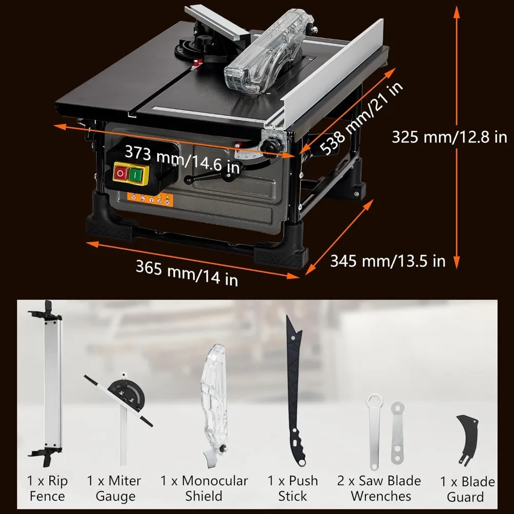 8-Inch 6.7-Amp Copper Motor Portable Table Saw Kit, 3576 RPM Cutting Speed, 24T Blade for Jobsite Efficiency