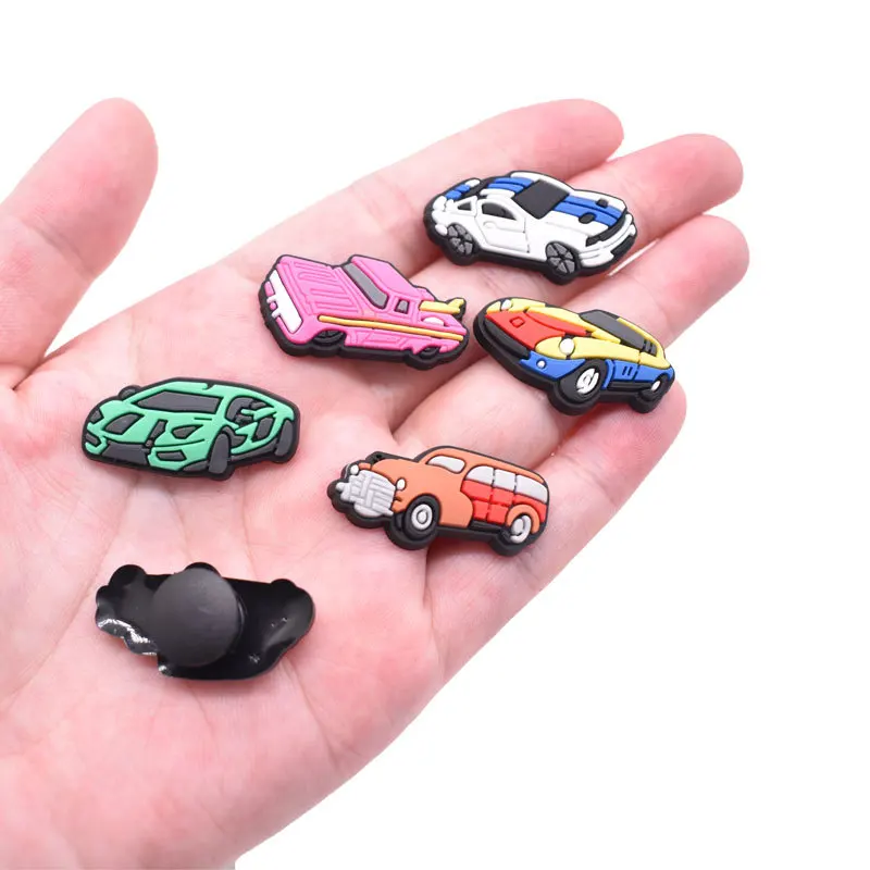 25Pcs/Lot Cartoon Sports Racing Car DIY Shoe Charms PVC Detachable Shoe Buckles for Hole Clogs Sandals Boys Shoe Accessories