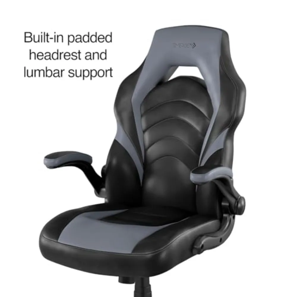 Emerge Vortex Gaming Chair, Ergonomic, Adjustable Height, Swivel, Black | Racing-style design with sturdy swivel base