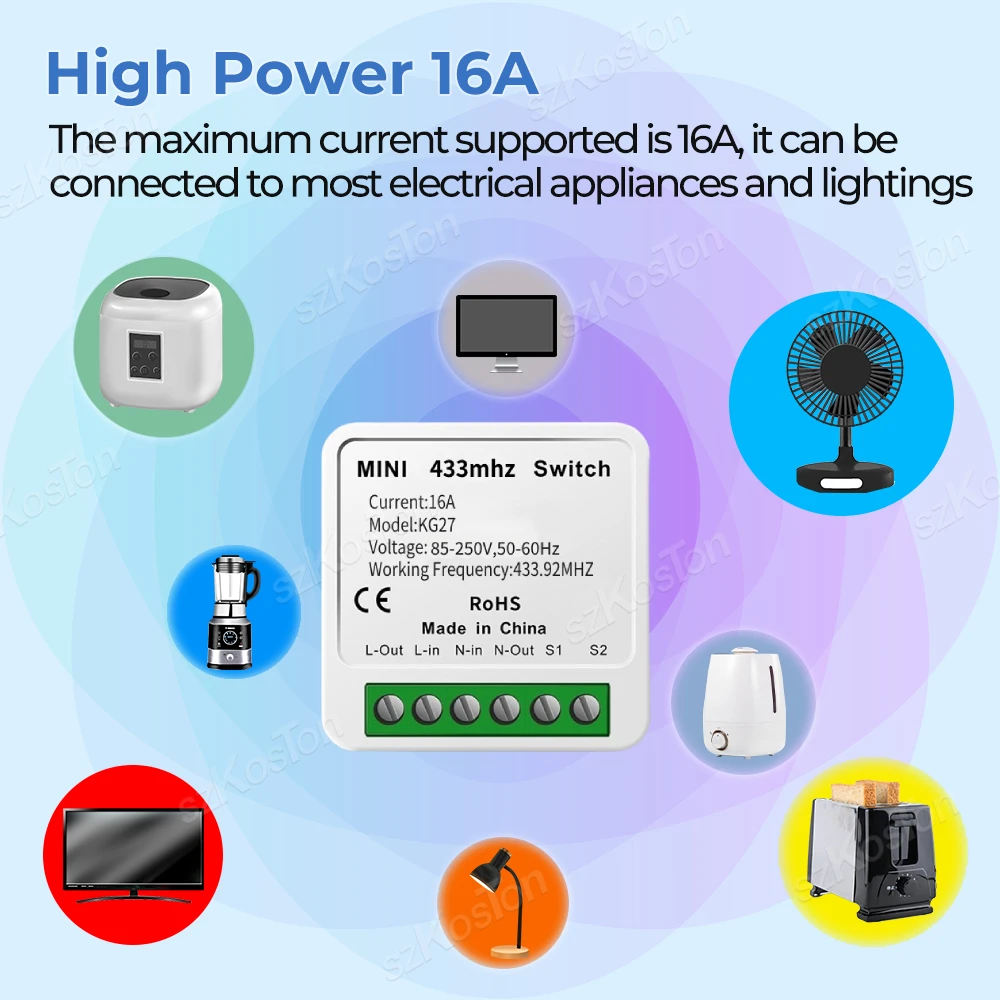 RF433 MHz Smart Switch Mini DIY Wireless Remote Control Light Switches 16A Relay Receiver Automation Module for Home LED Lamp