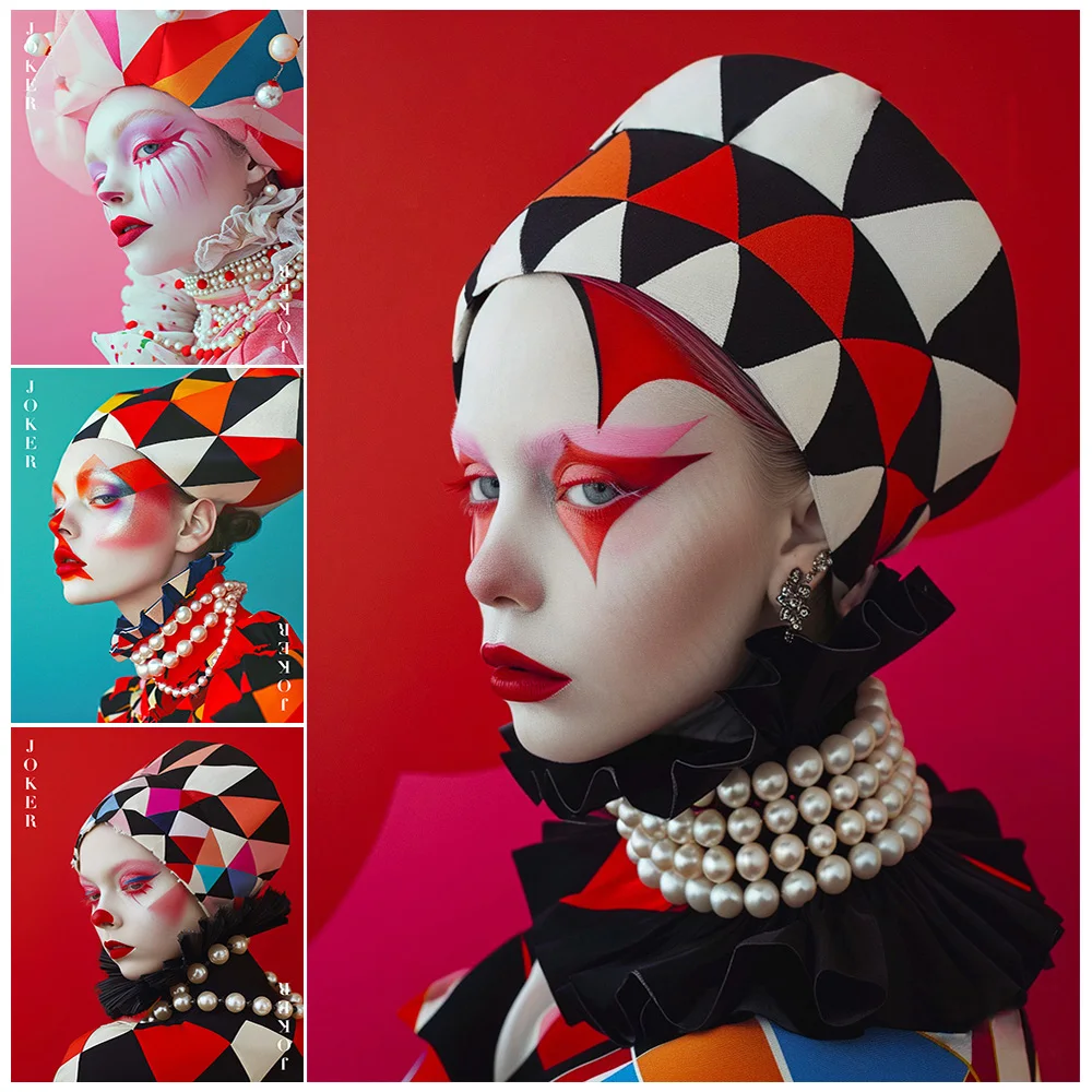 

Modern Girl Joker Dress Up Woman Poster Funny Wall Art Canvas Painting Home Decor Posters Wall Pictures For Living Room Unframed