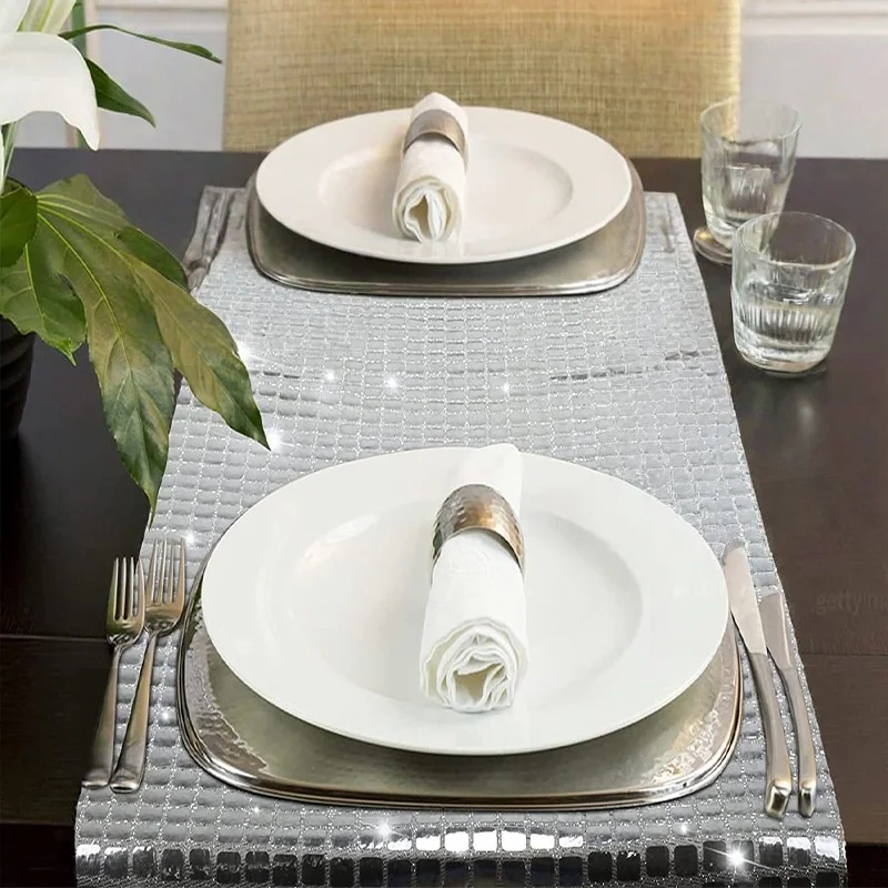 1pc 30x275cm Party Christmas Tablecloth Glitter Sequin Tablecloth Mirror Plaid Tablecloth Party Decoration Restaurant Decoration