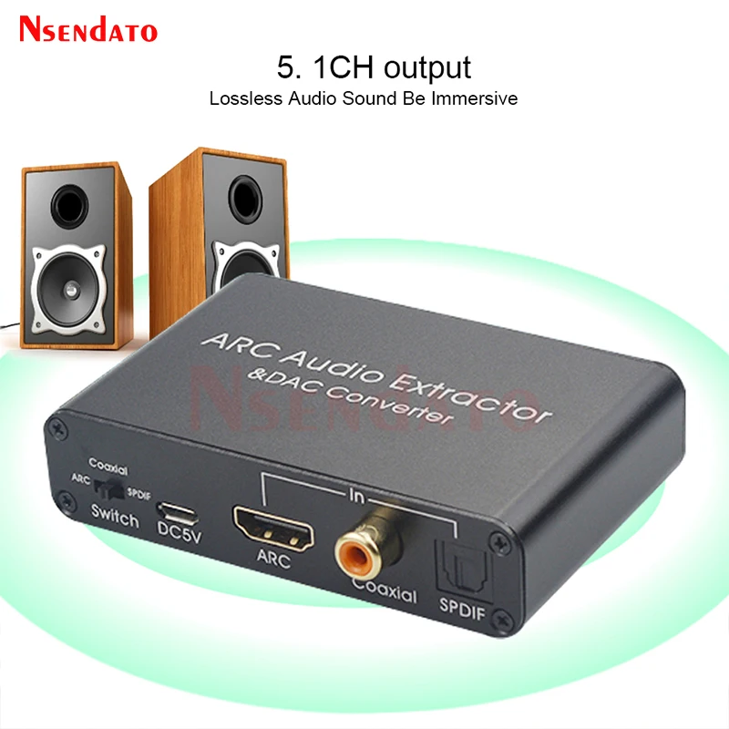 HDMI ARC ekstraktor Audio konwerter DAC Adapter cyfrowy optyczny SPDIF koncentryczny na analogowy 3.5mm L/R Stereo DAC HDMI konwerter Audio