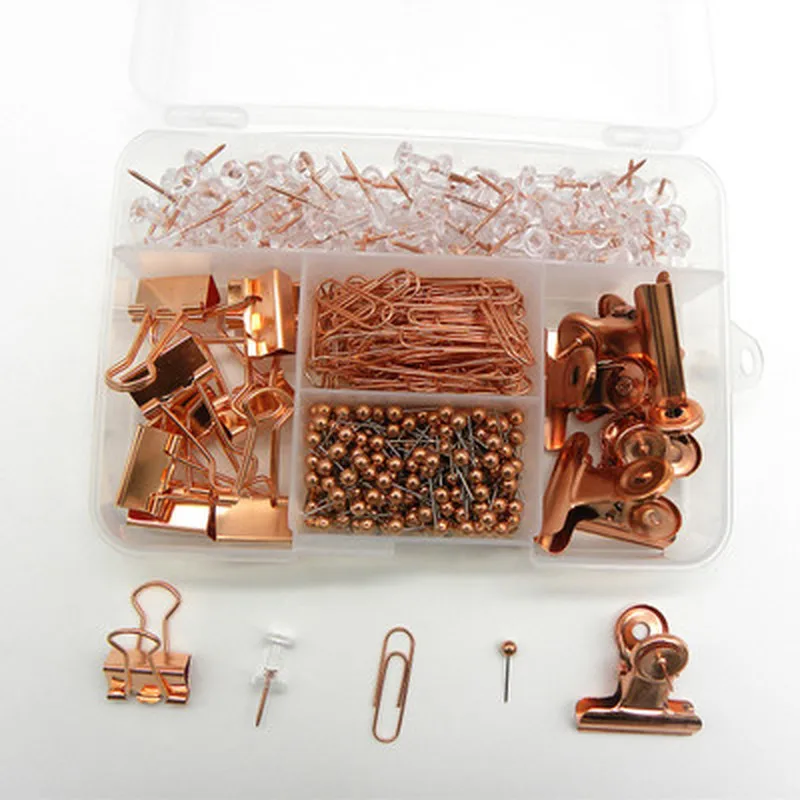 5 Styles 500 Set Rose Gold Pink Paper Pins Office School and Home Supplies Binder Paper Clips Kawaii Desk Accessories