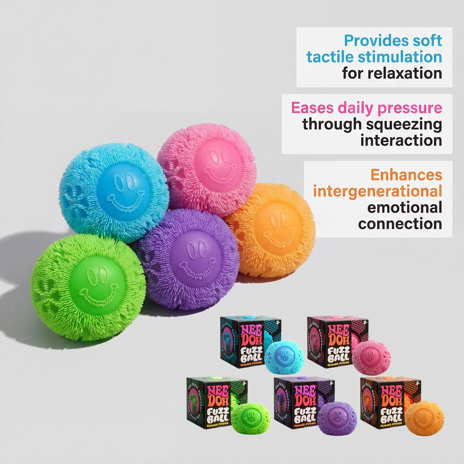 @Nee Doh Fuzz Ball Quetschspielzeug Weiches Flauschiges Flower Power Tragbares Stressabbau-Spielzeug zur Angstlinderung Fidget Toy für Büro Zuhause Geschenk
