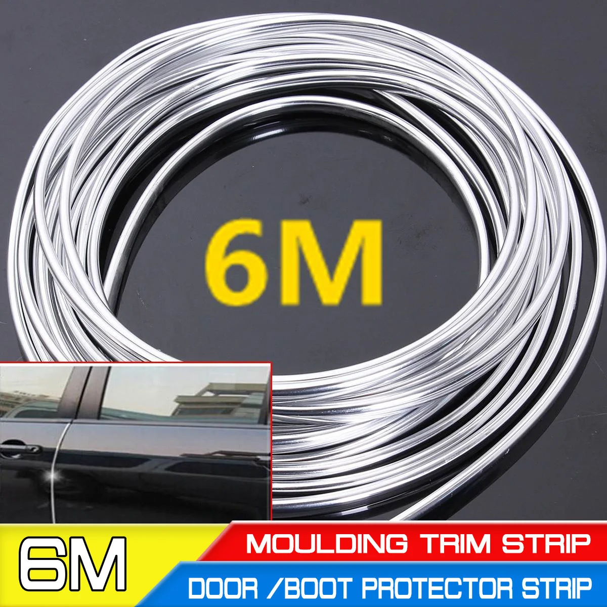 6M Car Door Chrome Moulding Trim Strip Edge Scratch Guard Protector Cover Strip Roll Chrome Styling Moulding Trim Strip