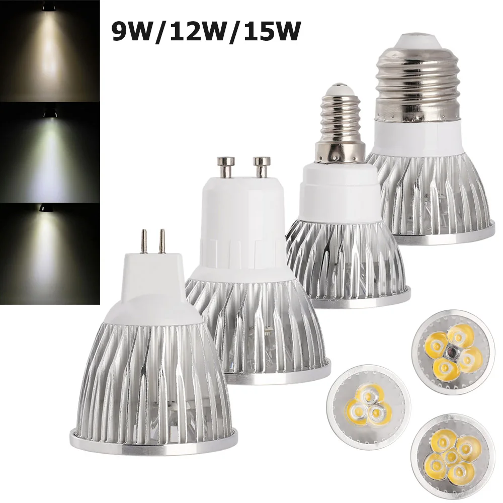 

9W 12W 15W LED Spotlight GU10 MR16 E27 E14 LED Bulb AC85-265V DC12V Downlight Warm/Netural/Cool White For Home Decoration