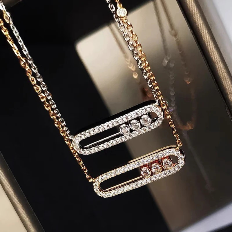 High Quality Classic Triple Slide Diamond full Diamond 925 Sterling Silver Necklace for Women Fashion Fine Brand Jewelry Gifts