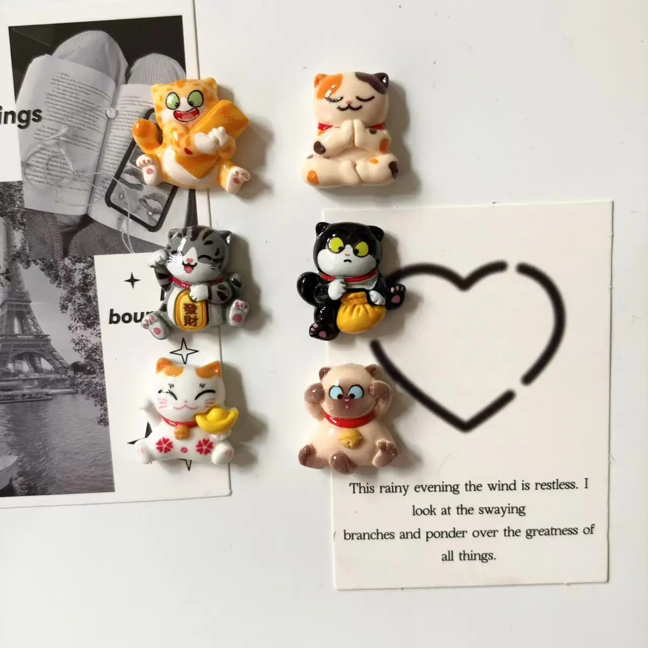 6Pcs resin lucky cat fridge magnets - cute magnet photos with fixed magnets