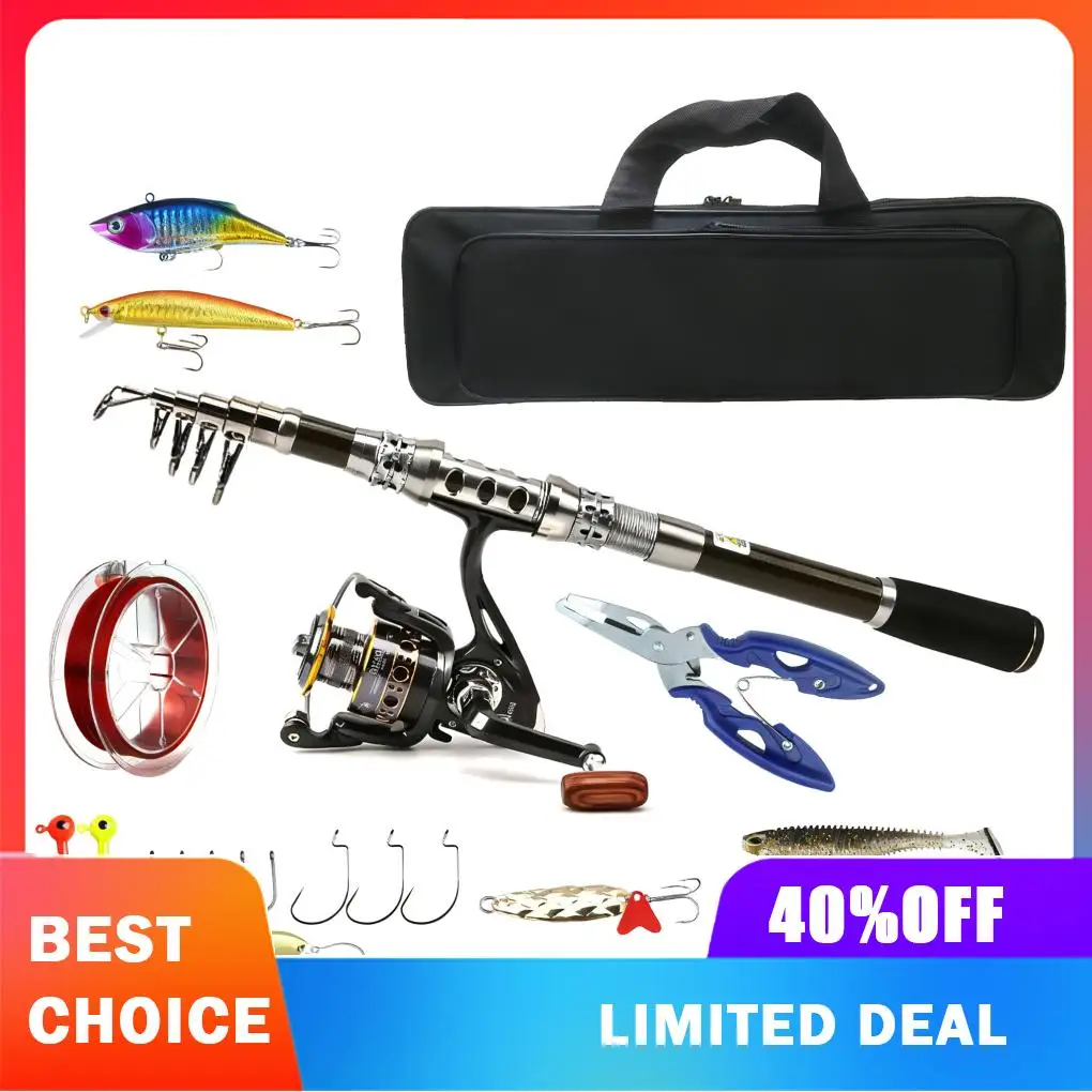 Telescopic Carbon Fishing Rod Reel Saltwater Freshwater Travel Kit Lure Fishing Set