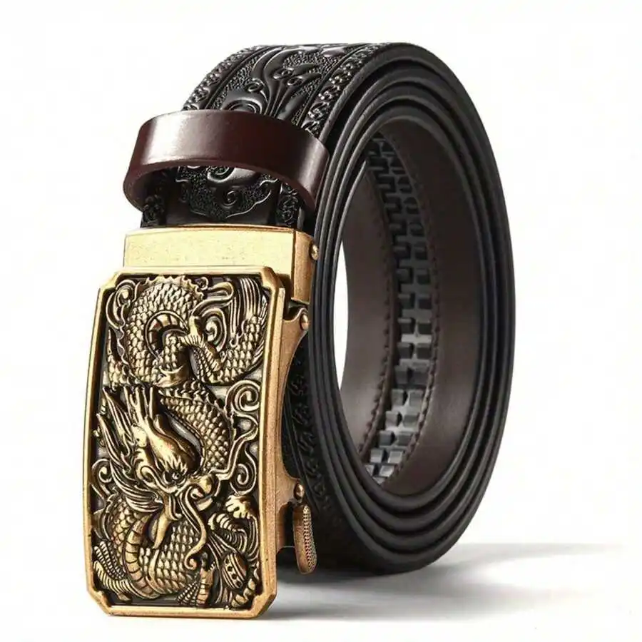 Genuine Leather Men belts Fashion Trendy Leather Alloy Automatic Buckle Casual Belt Carved Pants Strap Jeans Versatile Belt Men