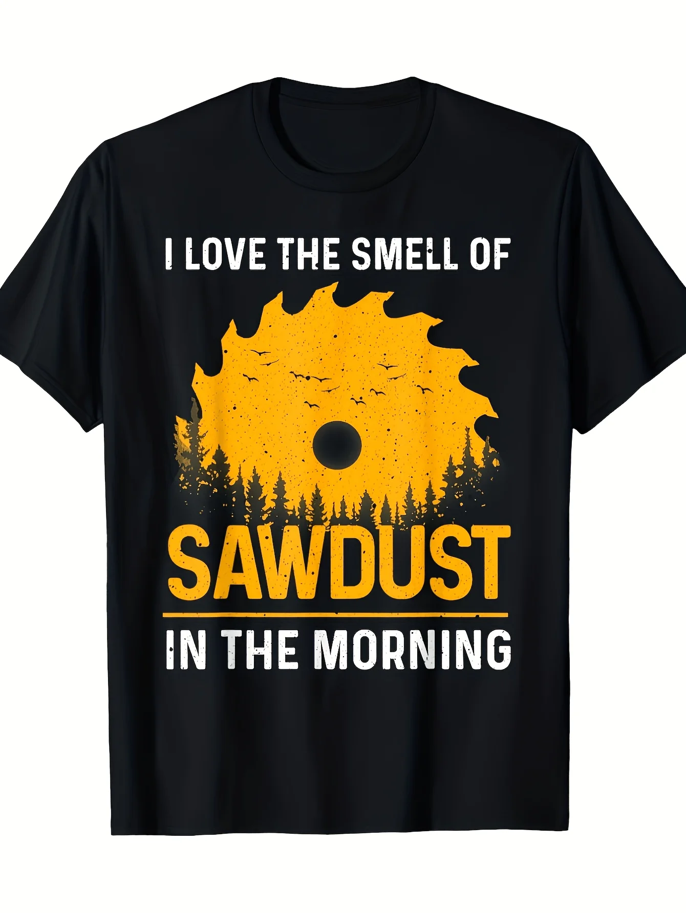Funny Woodworking Tshirt for Men Unisex I Love Sawdust in The Morning Carpenter Design with Chainsaw Wood Grain Print Heavyweight Retro Tee for Woodworkers Lumberjack Gift Retro Casual Short-Sleeved T-Shirt with a Round Neck And Printed Pattern