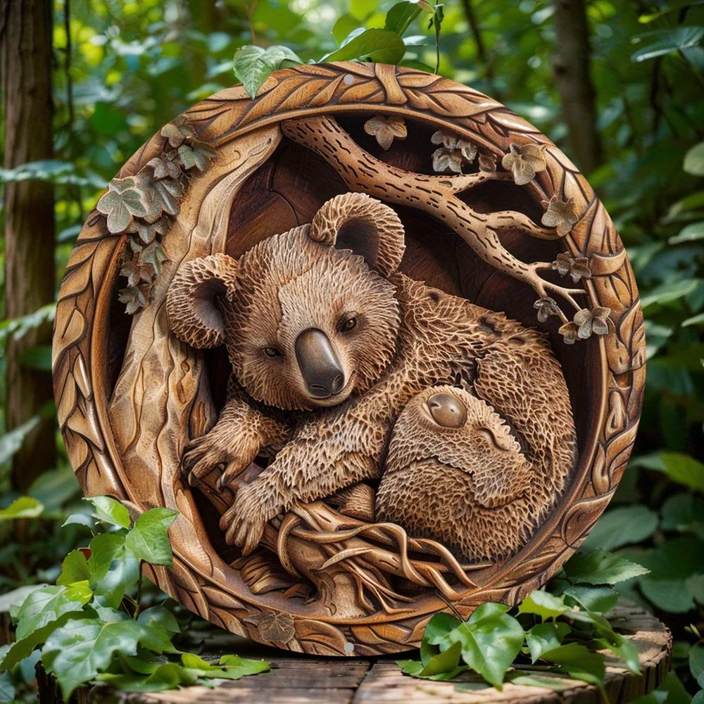 

2D Flat Print, Koala Themed Wreath Sign, Round Aluminum Metal Decor Sign for Home, Wall Decoration, Decorative Gift