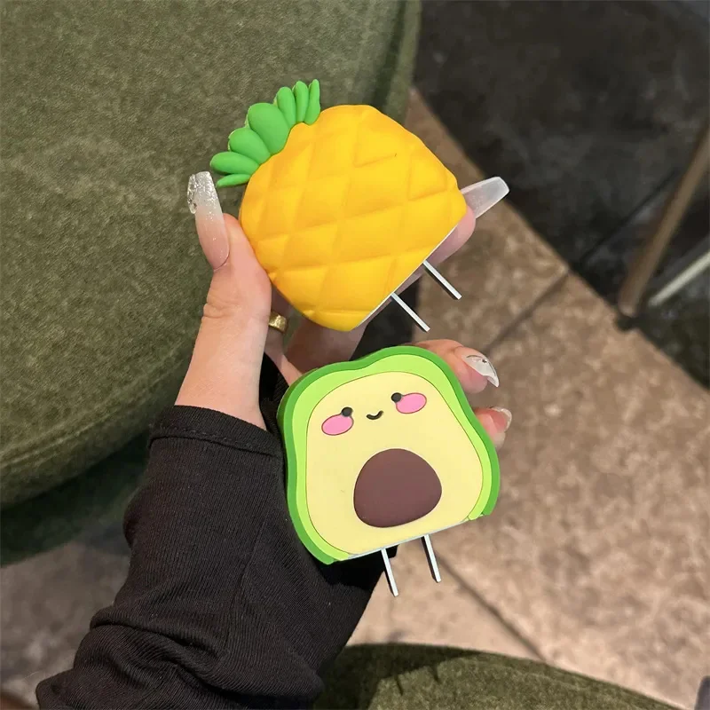 Cartoon Cute Pineapple Avocado Silicone Charger Protective Case For IPhone 11 13 15 18W-20W Fast Charge Protection Charger Cover