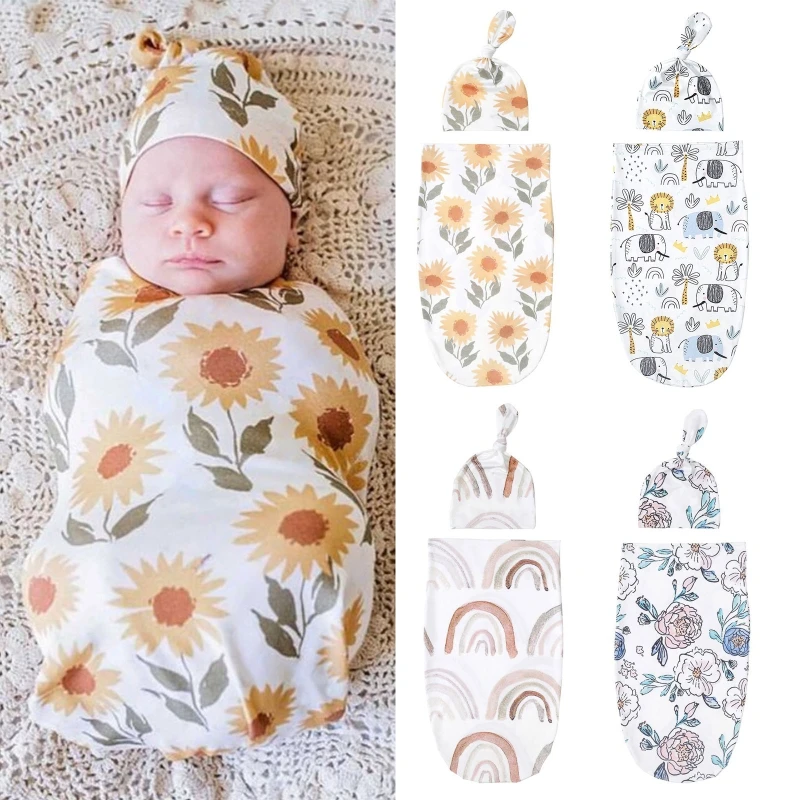 Soft Cotton Infant Swaddle Muslin Blanket Newborn Baby Wrap Swaddling Blankets Sleeping Bag Hat Outfits Set