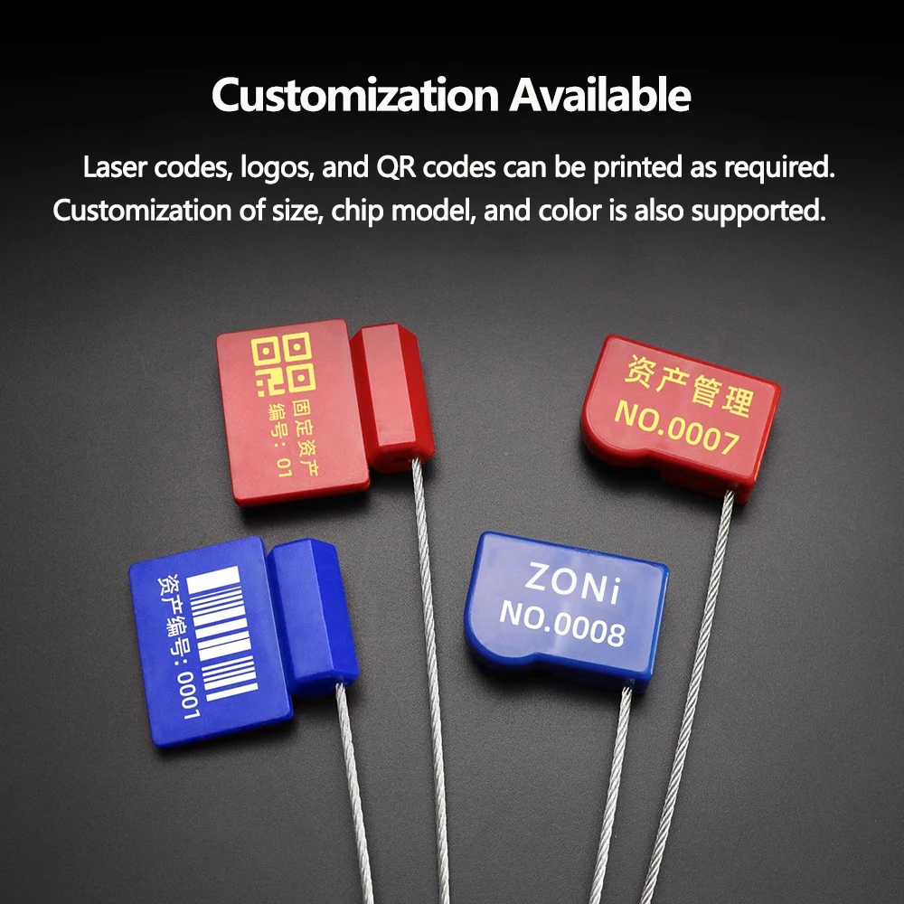 Étiquette de joint RFID UHF/IC/NFC, étiquette d'attache de câble en fil d'acier 18000-6C 860-960MHz NXP U8/U9/H3/H9 IC NTAG213, 50 pièces