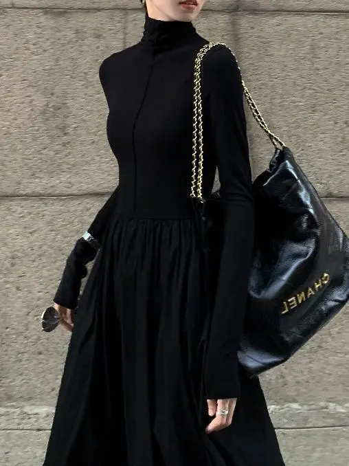 

Autumn Dress Korean Style Vintage Dress for Women Elegant and Pretty Women's Dresses One-Piece Slim Black Dress