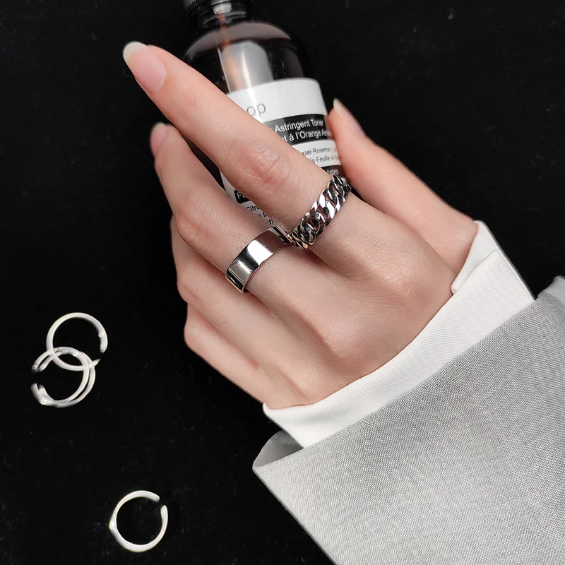 Modian 2 Different Style Sterling Silver 925 Ring for Women Gift Geomentric Thick Circle Chain Open Adjustable Ring Fine Jewelry