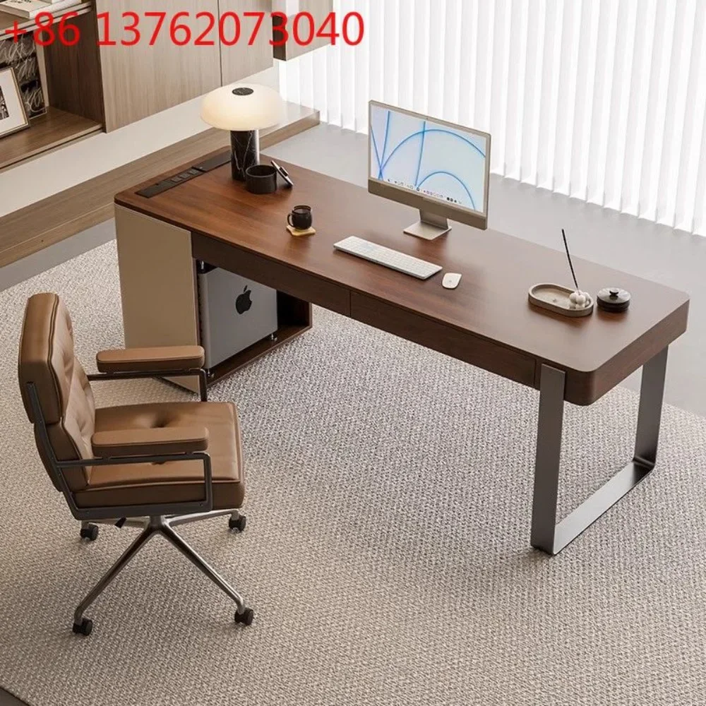 High-end saddle leather walnut writing desk computer table