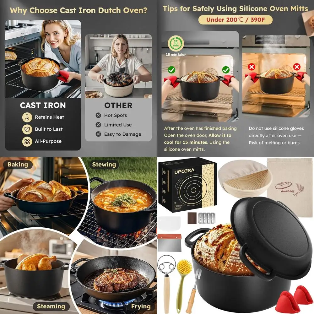 

Набор для выпечки хлеба с голландской печью, корзиной для расстойки и стартовым прибором — сковорода 2-в-1 с ламнем и принадлежностями для пекарей