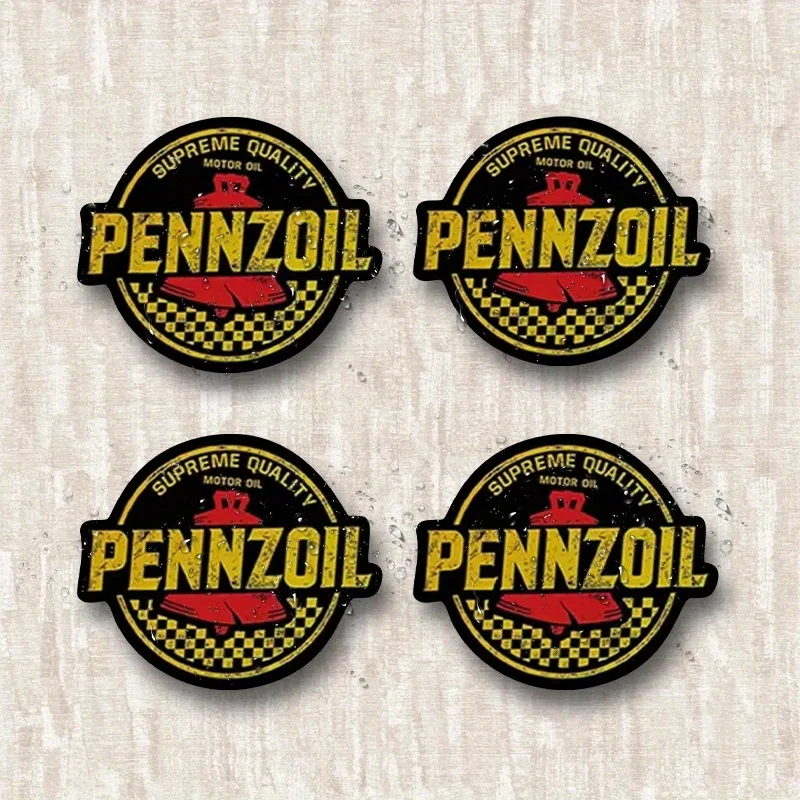 4 قطع من ملصقات شعار زيت السباق العتيق Pennzoil، ملصقات ديكور للسيارات والدراجات النارية على طراز الرسوم المتحركة #1