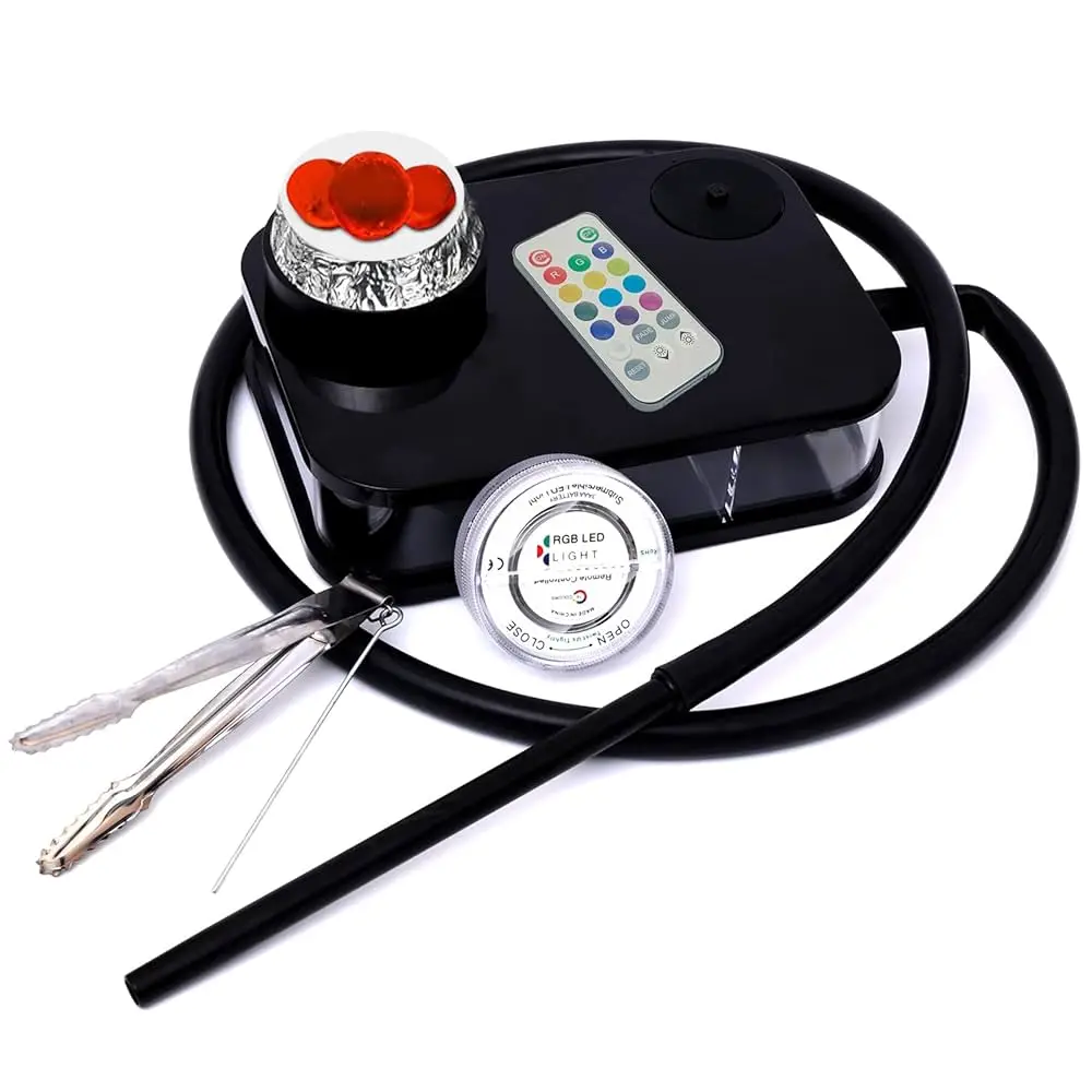 

Portable LED Tobacco Pipes Smoking Grass Hookah Set with Chicha Bowl Carbon Holder Complete Shisha Box Acrylic кальян Pipe Kit