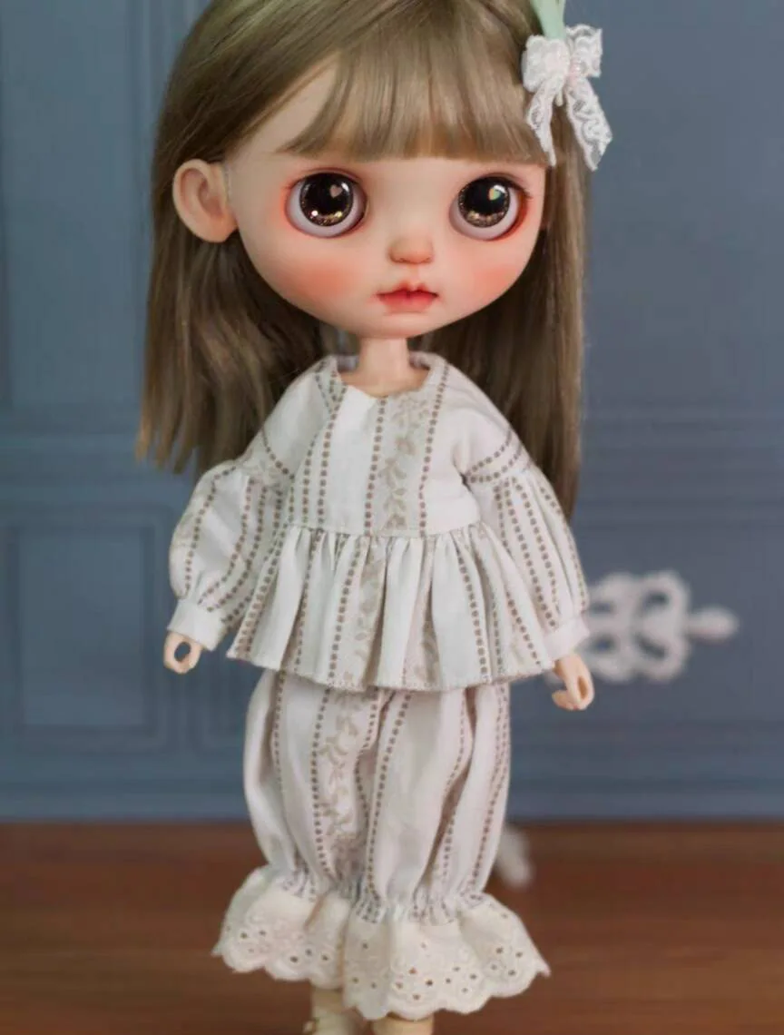 

Hot 1SET Retro style clothes blythe doll outfit Top/Pant 1/6 30cm(Fit for Pullip,Ob22/24/26, Licca)