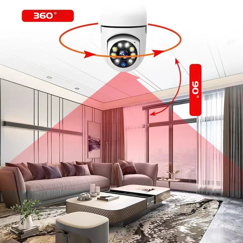Bulb 3MP Wifi Surveillance Camera Automatic Human Tracking 4X Digital Zoom Full Color Night Vision Indoor Security Monitor