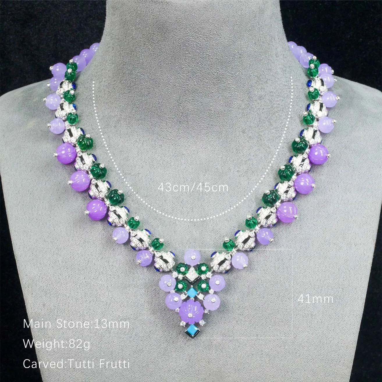 S925 Sterling Silver High Carbon Synthetic Diamonds Inlaid Jade & Multicolored Green Gemstone Engraved High Quality Necklace